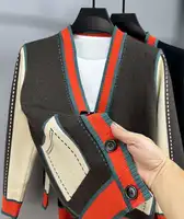 Cardigan à col en V pour hommes, manteau de pull de collision de documents d'épissage, vêtements exquis, marque de luxe, mode japonaise, automne et hiver 2