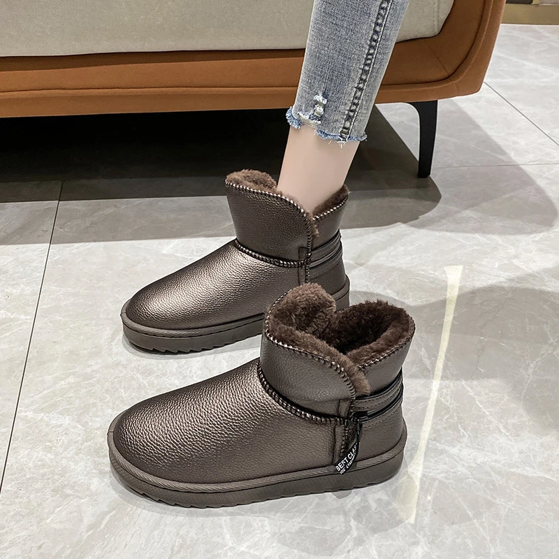 

Женские зимние сапоги, новинка 2022, модные темпераментные однотонные универсальные короткие зимние сапоги с круглым носком, женские сапоги