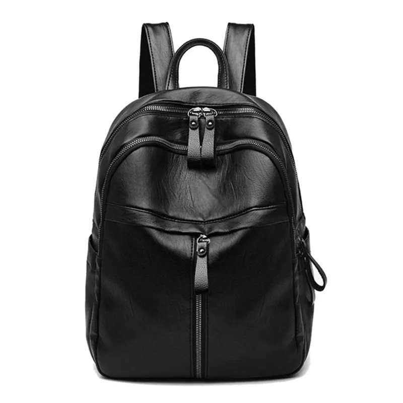 

Vintage PU Leather Women Shopping Backpack Solid Color Student Large Capacity Schoolbags Women Travel Zipper Rucksack Wholesale