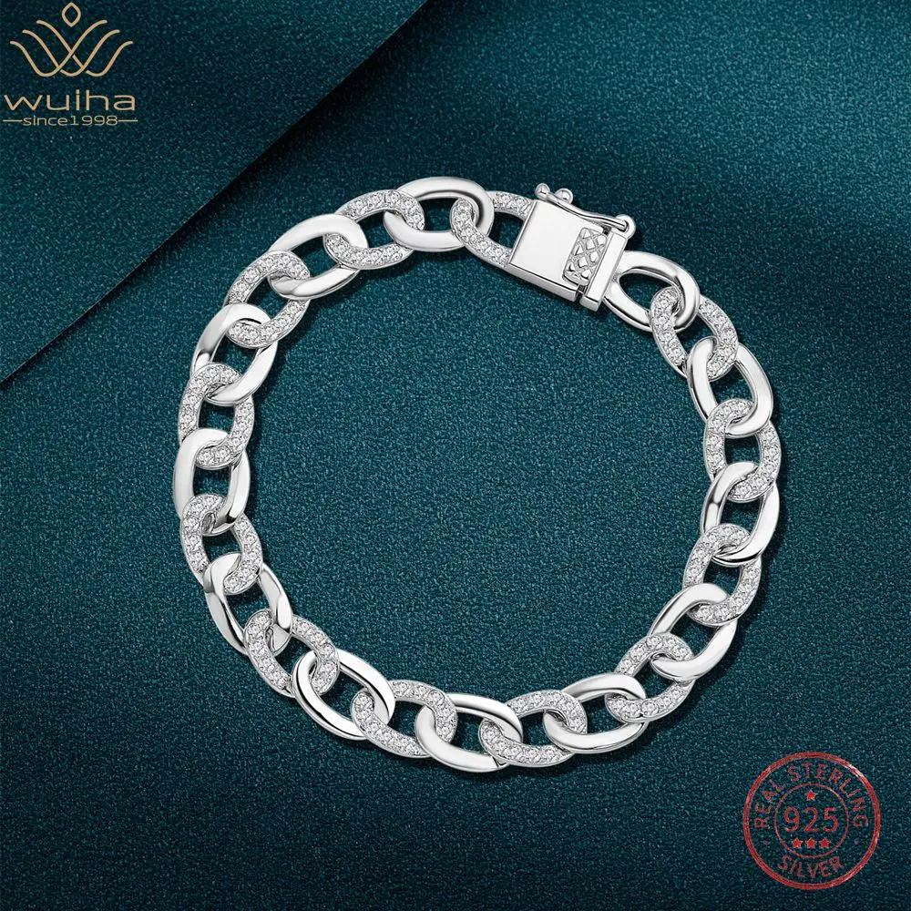 

WUIHA Real 925 Sterling Silver Sparkling VVS1 Synthetic Diamonds Gemstone Miami Cuba Bracelet Hiphop Rock Fine Jewelry Wholesale