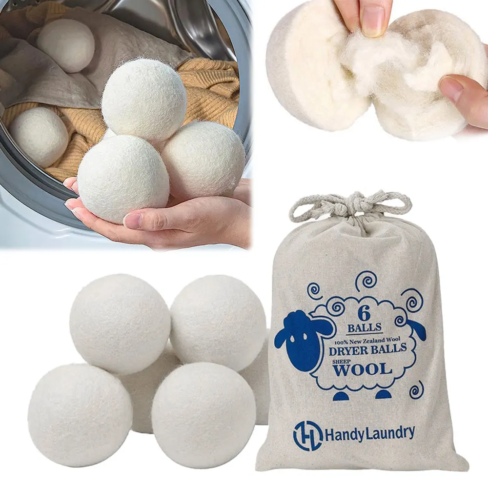 6PCS 6CM Reusable Wool Tumble Dryer Balls Home Natural Laundry Clean Pactical