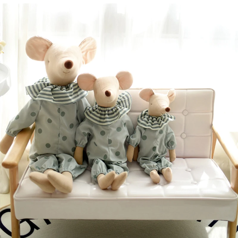 Plush Dolls Kids Toy Little and Cute Pink Cotton Bowknot and Green Bowknot Mouse Doll Stuffed Toy