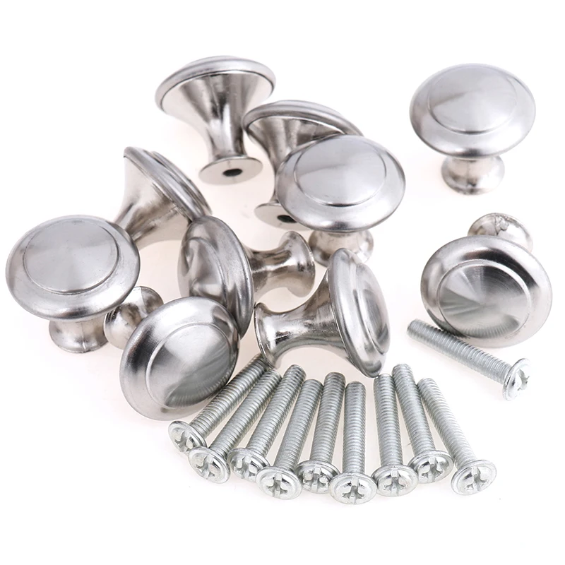 10pcs/set Round Cabinet Knobs Stainless Steel Drawer Knobs Kitchen Cupboard Pull Handles Furniture Hardware Accessory