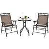 3 PCS Bistro Conversation Patio Pub Dining Set W/ 2 Folding Chairs & Glass Table 1