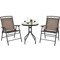 3 PCS Bistro Conversation Patio Pub Dining Set W/ 2 Folding Chairs & Glass Table 1