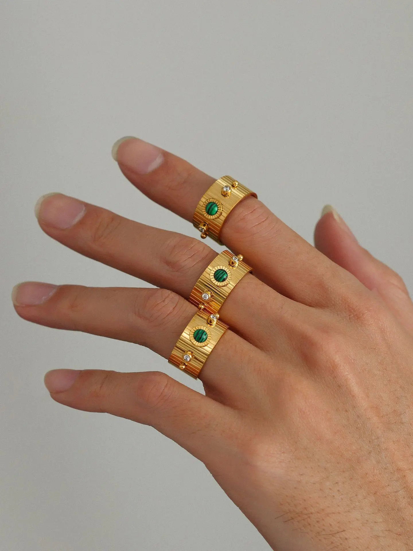 Edelstahl Türkis Ring Damen Luxus Zirkonia Offene Goldfarbe Paar Fingerring Weiblicher Charm Schmuck Wasserdicht – Detail 3