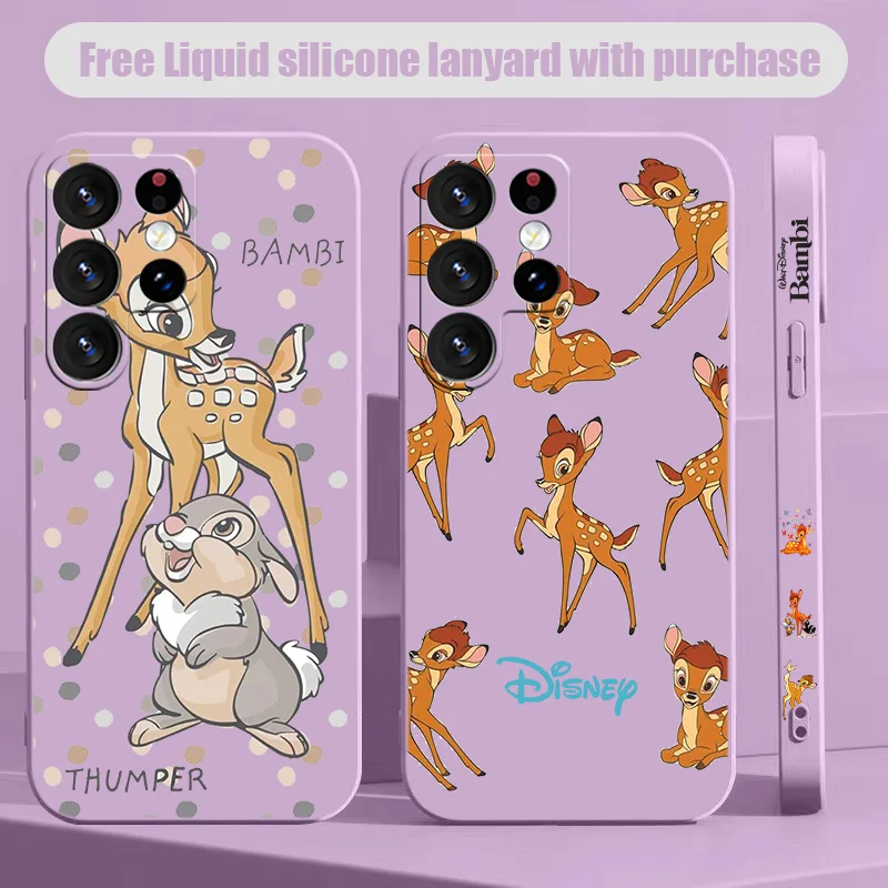 

Beautiful Disney Deer Bambi For Samsung S10 S20 S21 S22 S23 S24 S10e Plus Lite Ultra FE Liquid Left Rope Phone Case Shell Cover