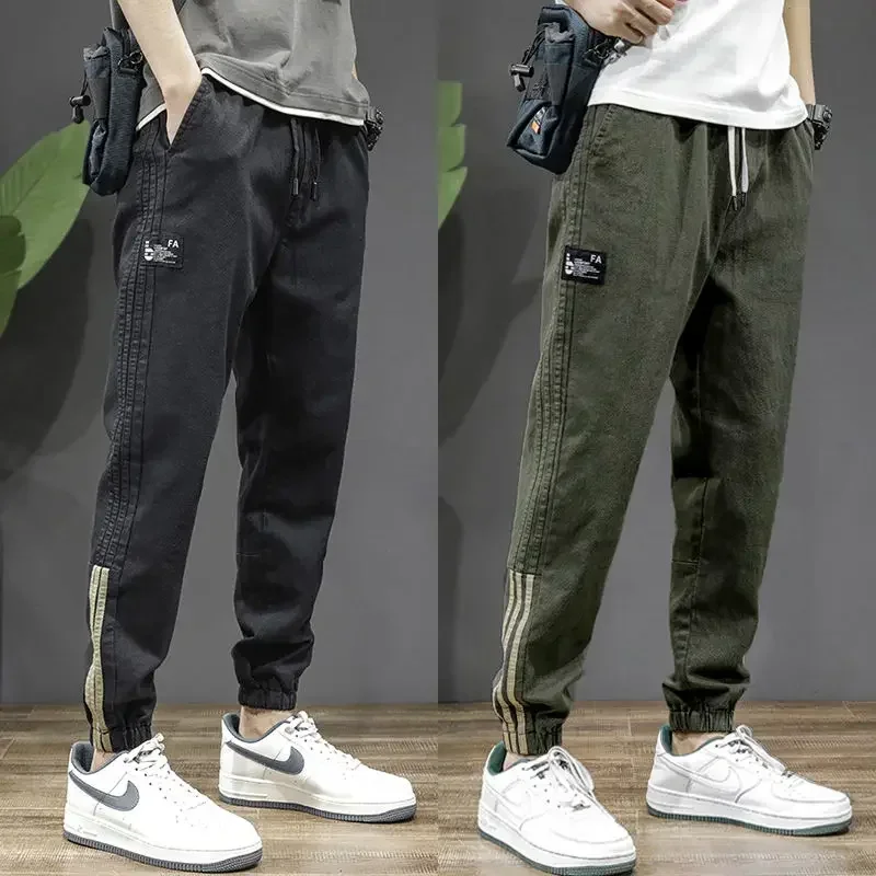 

Man Casual Cargo Pants Trendy Versatile Patch Pocket New Spring Summer Striped Korean Bound Classic Men's Thin Fashion Trousers