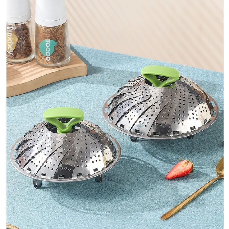 9Inches Stainless Steel Lotus Steaming Tray Pot Rack Foldable Food Steamer Kitchen Fruit Drain Basket Cooking Accessories