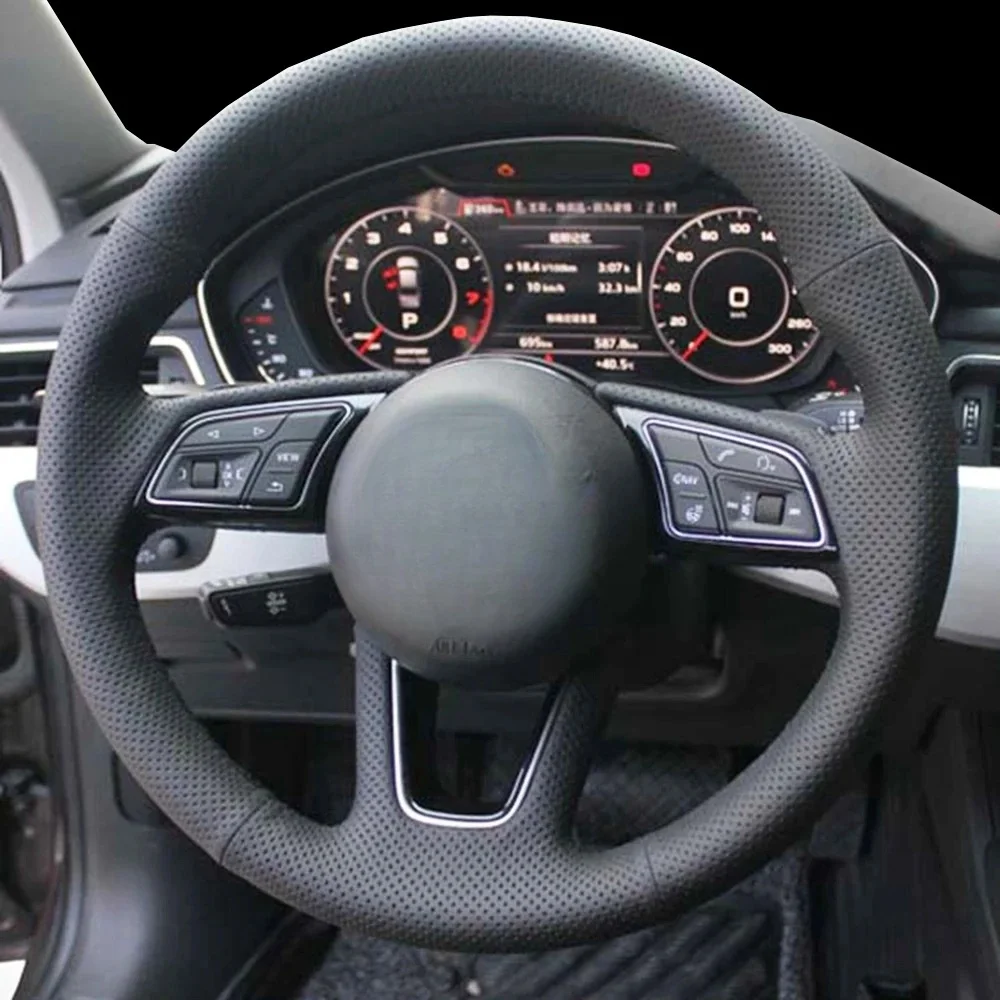 

DIY Black Genuine Leather Car Accessories Steering Wheel Cover For Audi A4 (B9) Avant A5 (F5) Q2 A1 (8X) Sportback A3 (8V)