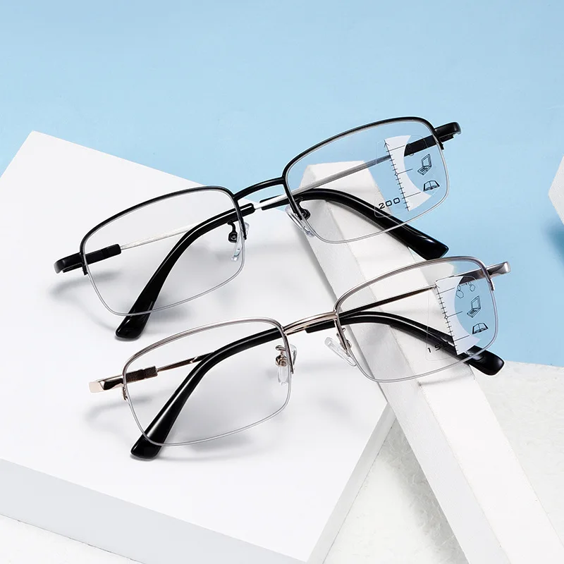 

2024 Men Business Automatic Zoom Anti Blue Light for Far Near Use Reading Glasses Retro Alloy Color Changing Presbyopia Glasses