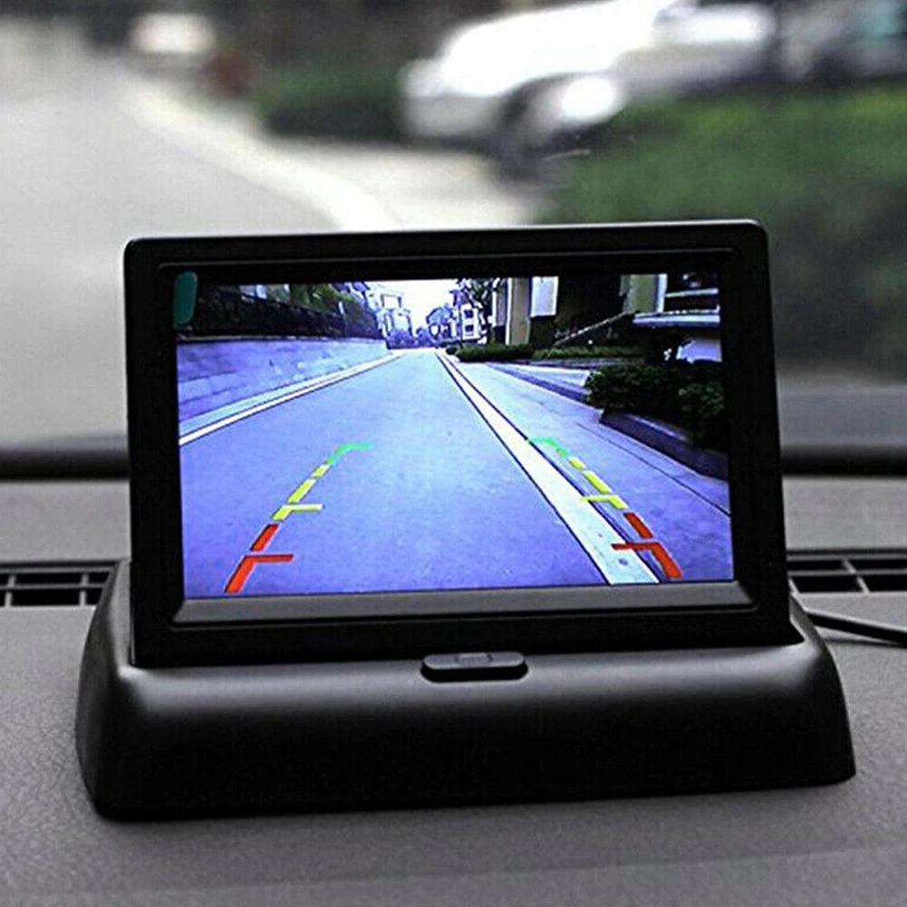 접이식 후방 주차 모니터, TFT LCD 스크린, HD 자동차 주차 디스플레이, 2 채널 비디오 입력, 8 LED 카메라, 4.3 인치