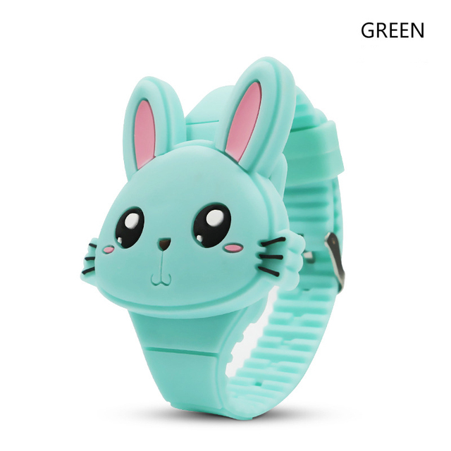 Rabbit Girls Watches with Bracelet Flip Cover Rubber Led Digital Kids Watch Child Clock Relogio Infantil Menino