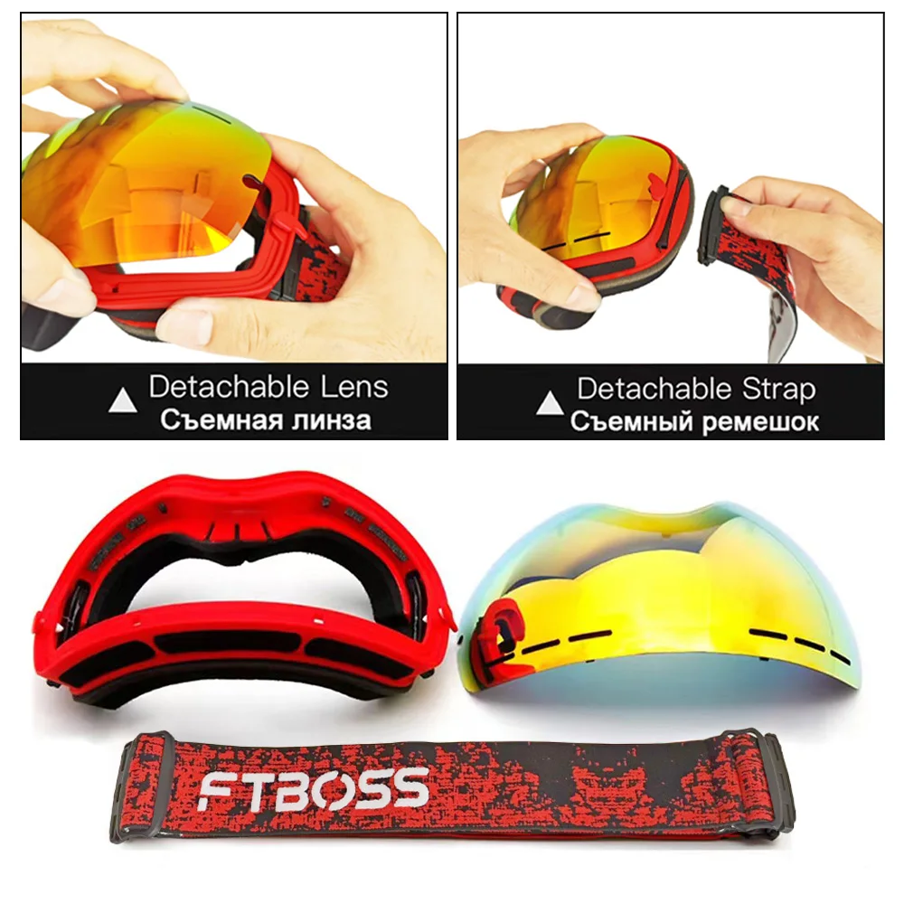 Large Comma Spherical Ski Goggles FTBOSS Winter Cycling Glasses Man Outdoor Sport Glasses Snowmobile Goggles Mountain Sports 3