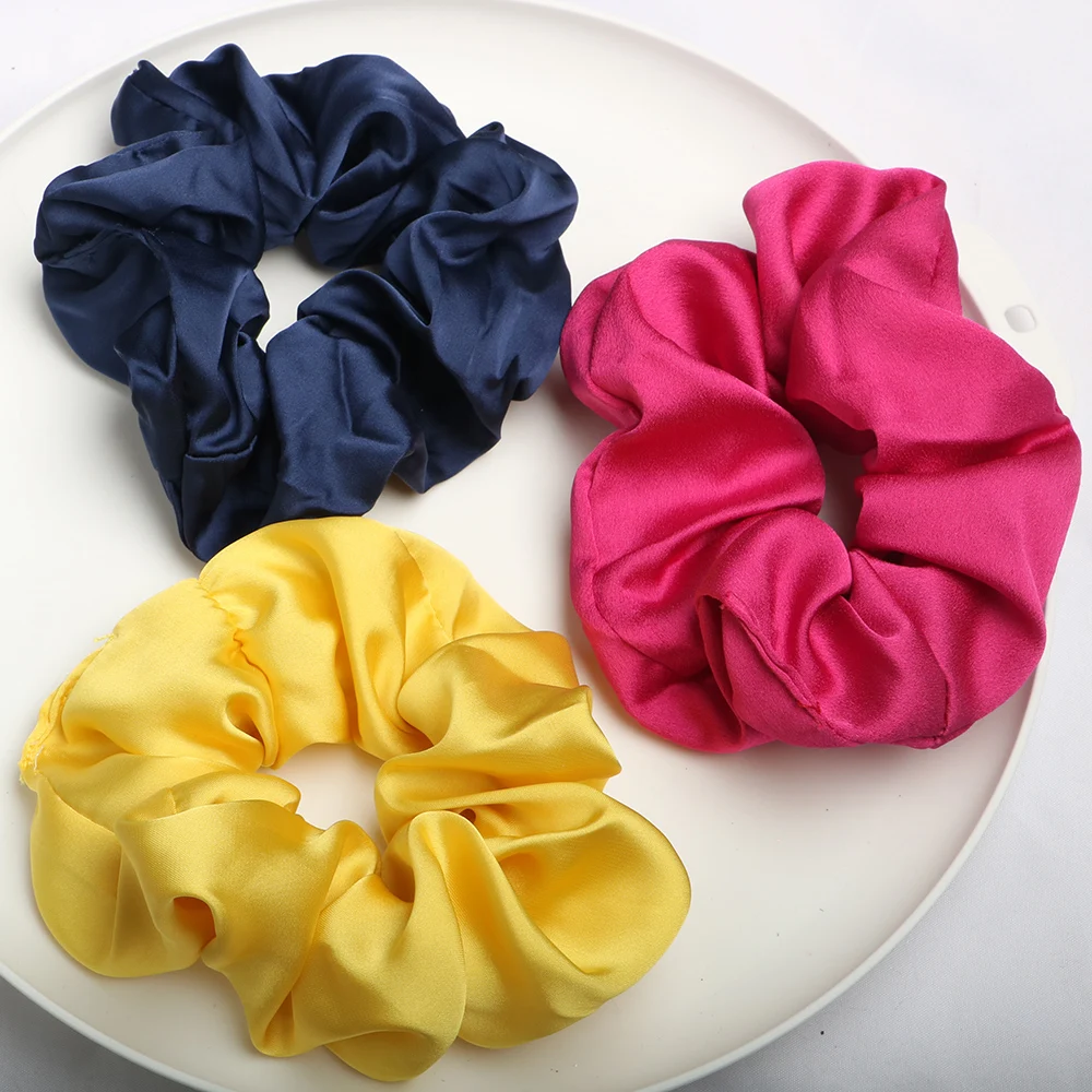 

Stain Hair Scrunchies Solid Color Women Silk Scrunchie Elastic Hair Bands Girls Satin Headwear Donut Grip Loop Ponytail Holder