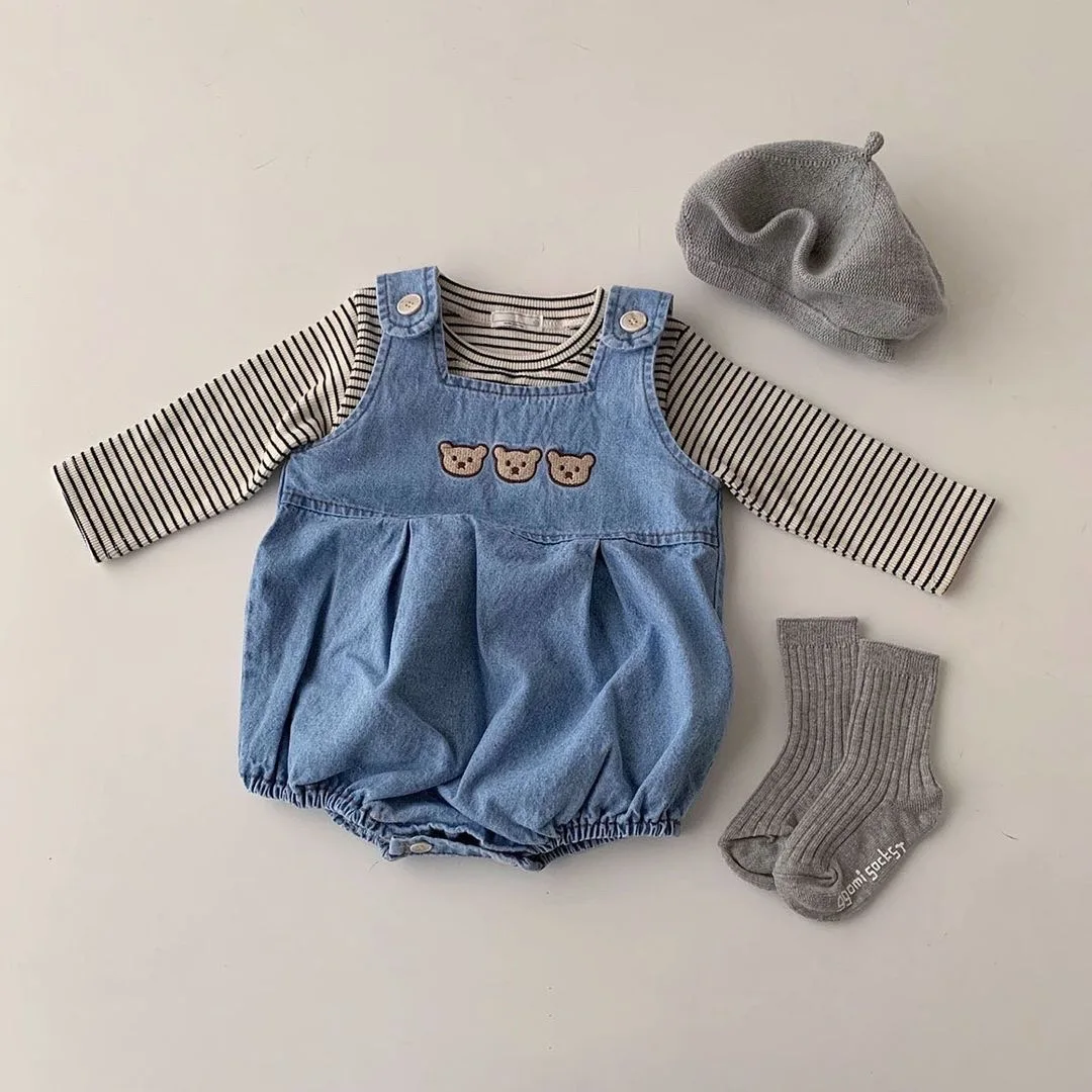 baby floral clothing set Newborn Baby Boy 2pcs Outfits Cute Bear Embroidery Denim Overalls + Striped T Shirt Infant Kids Girls Casual Clothes Sets 0-24M baby clothing set line