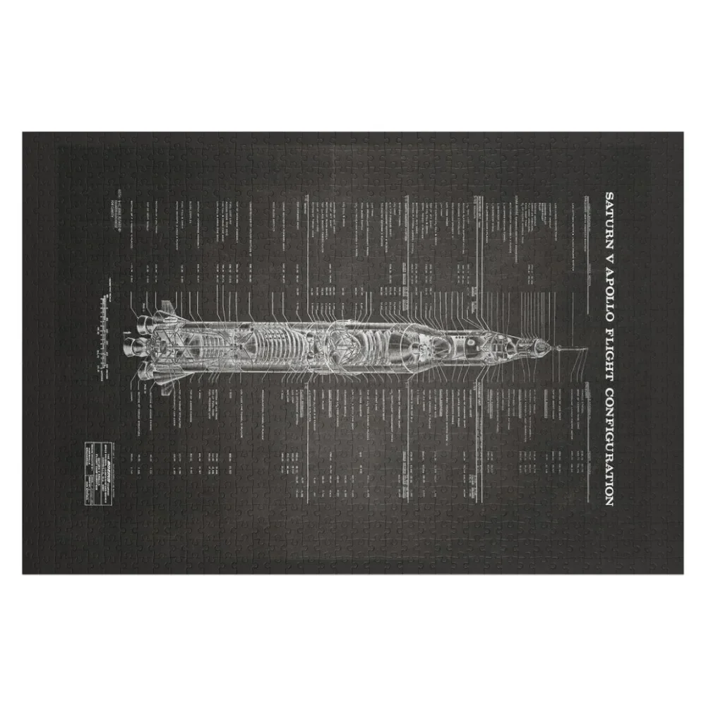 Apollo Saturn V Blueprint in High Resolution (black) Jigsaw Puzzle Iq Wooden Name Custom Personalized Puzzle blueprint for a hack