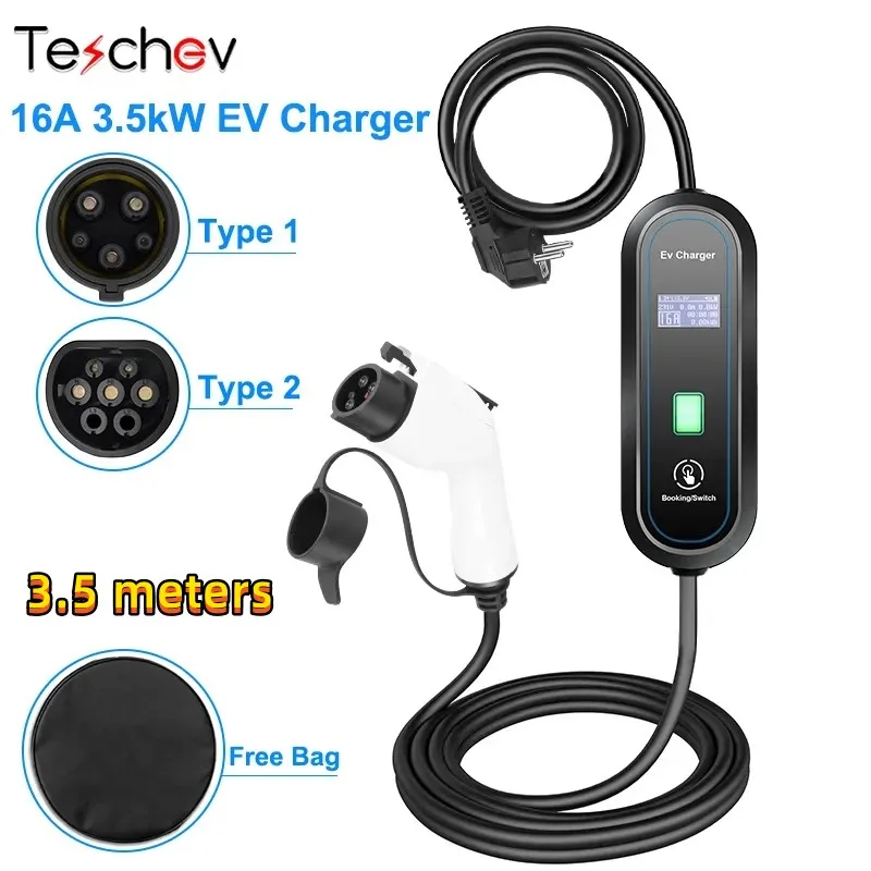 

3.5 Meters 220V 230V Level 2 EV Charger Type 2 16A 3.5kW Electric Car Charging Cable J1772 Type 1 Wallbox for Electric Vehicles