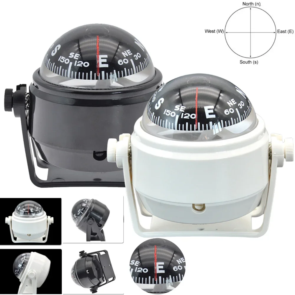 Boat Compass Ball Shaped ABS Multi-Purpose Car Compass 360 Degree Rotation with Dial Sea Pivoting Marine Compass for Outdoor