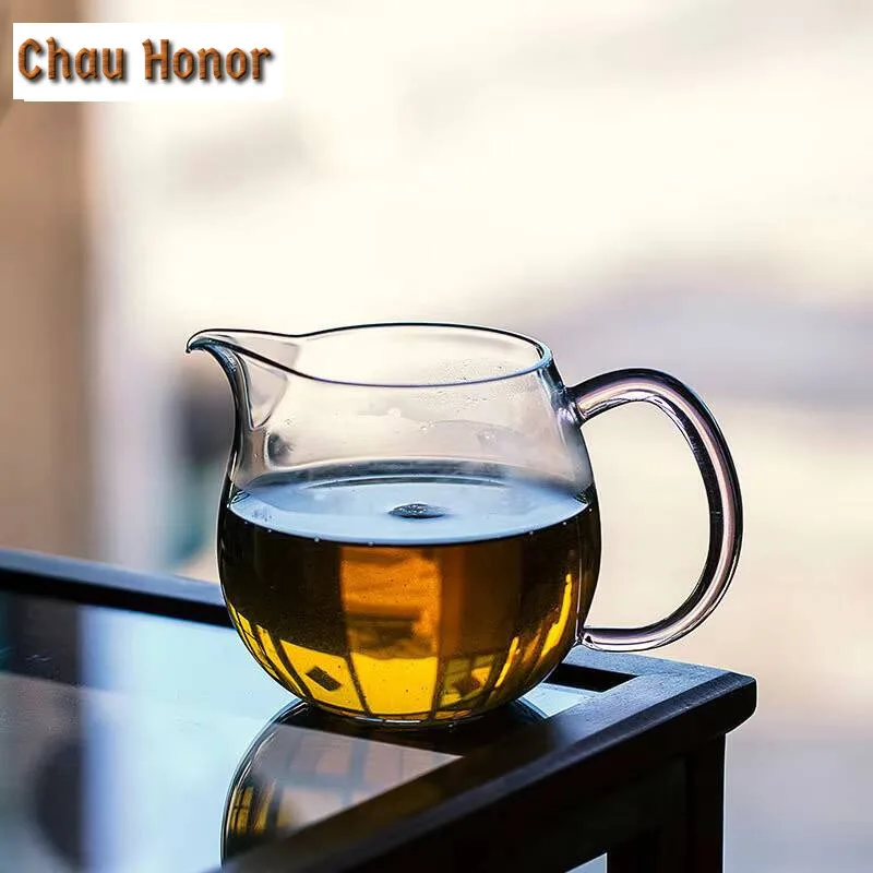 300ml High-end Thickened Tea Pitcher Chinese Heat-resistant Glass Justice Cup with Pink Handle Cha Hai Coffee Drinkware Supplies