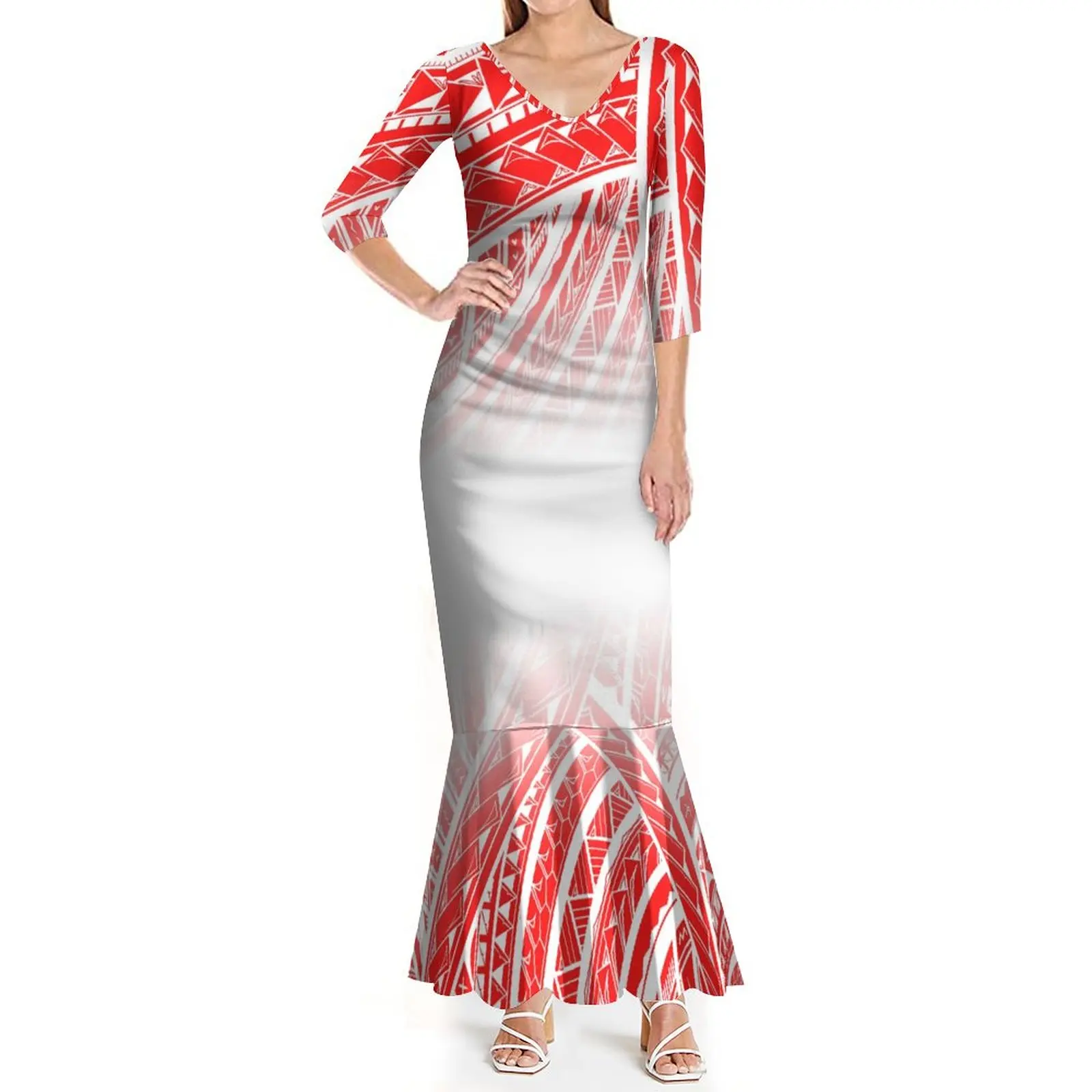 

Women's Dress Summer High Quality Fabric Medium Sleeve V-Neck Dress Customized Polynesian Vintage Party Banquet Dress