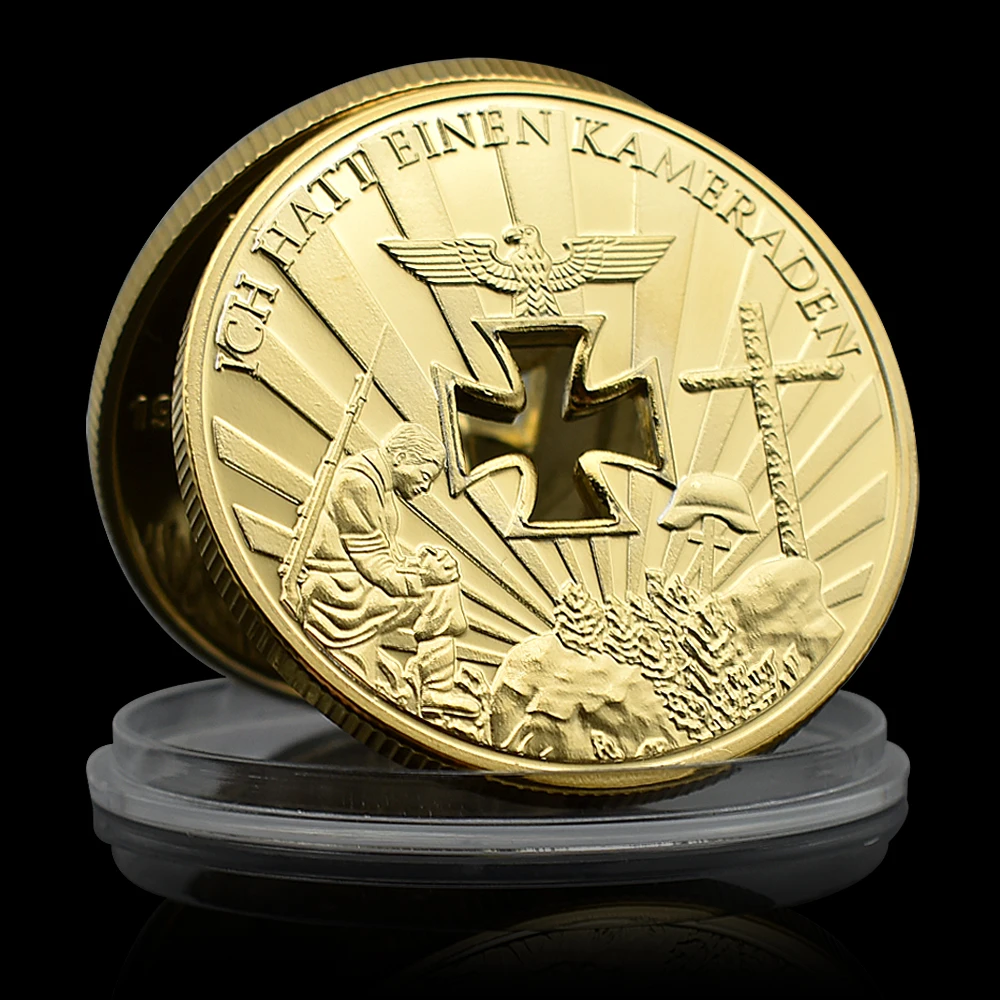 

WWI-WWII Germany Cross Gold Coin ICH Hatt Einen Kameraden Hollow Challenge Coin Commemorative Medal In Capsule