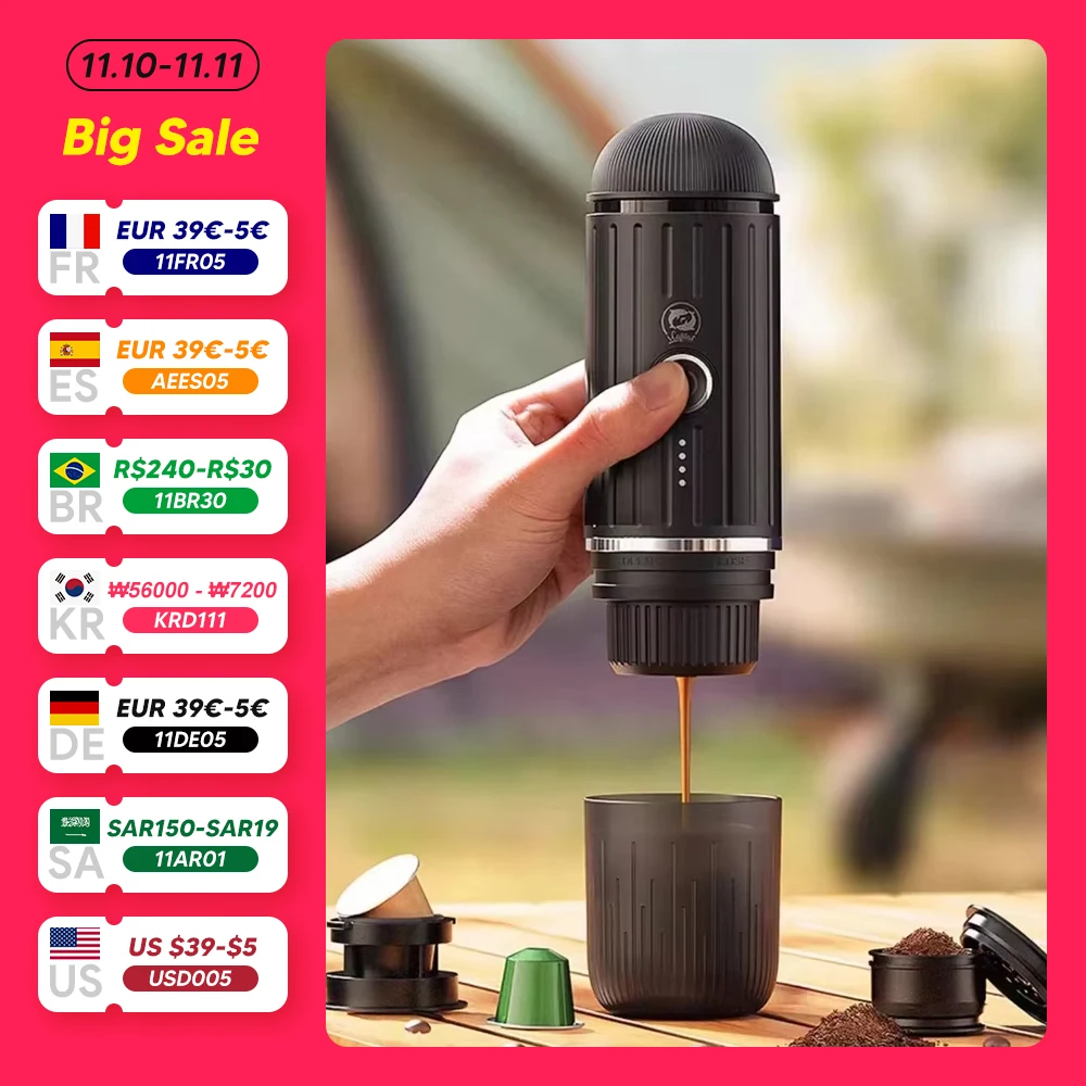 Portable Espresso Coffee Machine for Car & Home Automatic Italian Coffee Maker Fits Original illy Pod Capsule Ground