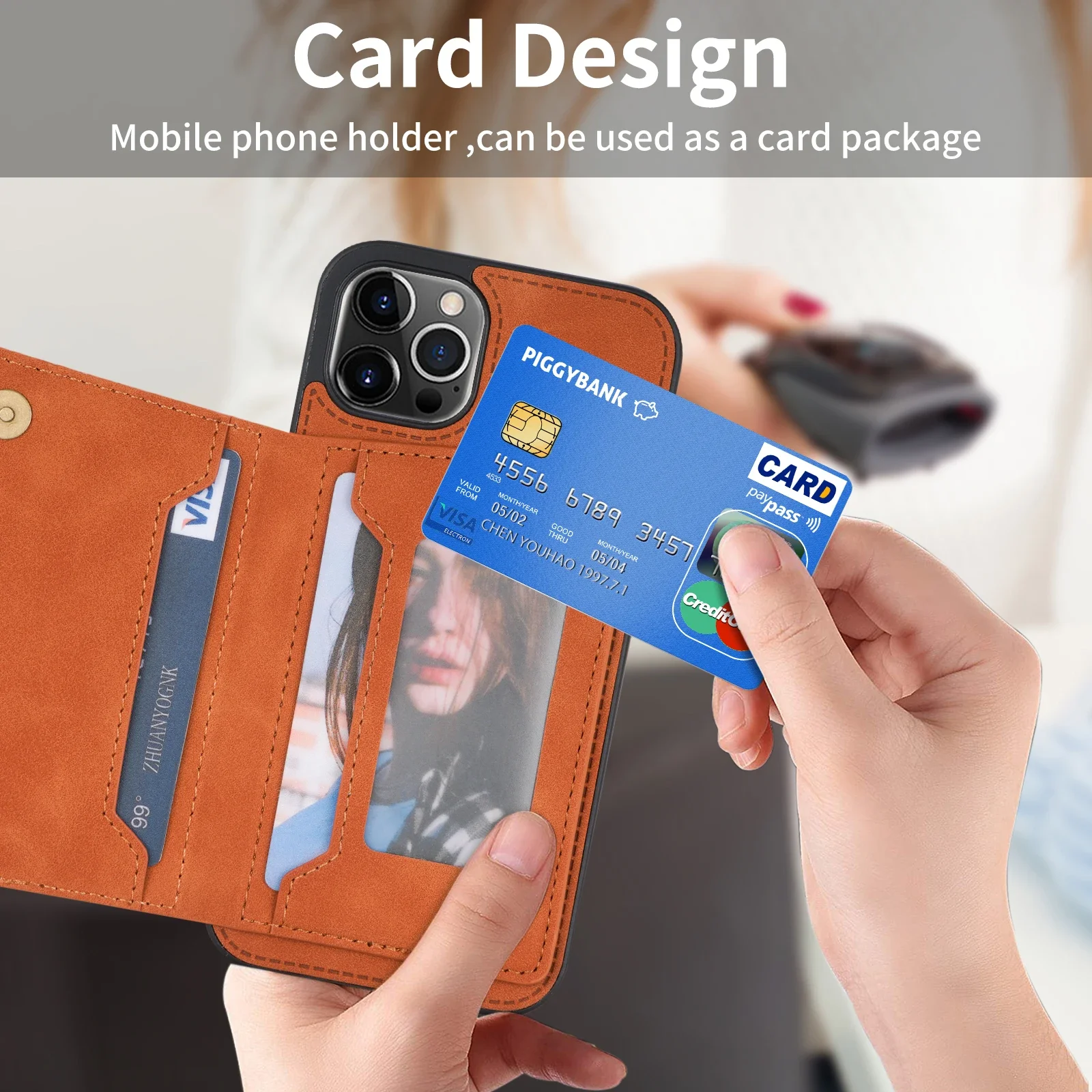 Luxury Leather Wallet Phone Case with Credit Card Holder & Stand Feature