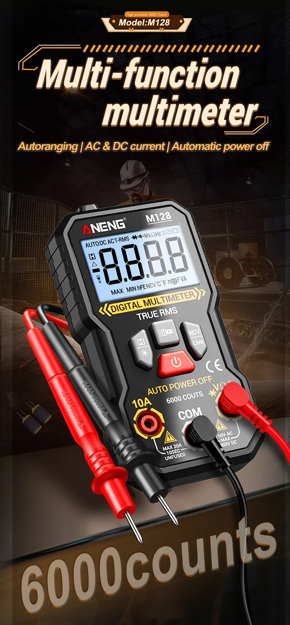 Multifunktions-Mini-Multimeter ANENG M128 6000 Zählungen AC/DC Spannung Strom Widerstand Kapazität NCV Spannungsinduktions-Tester Werkzeug – Detail 2