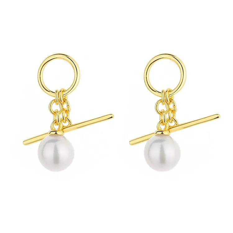 

EZ-15 ZFSILVER 925 Silver Korean Fashion Luxury Gold Chain Letter I Dangle Freshwater Pearl Earring Jewelry Women Match-all Gift
