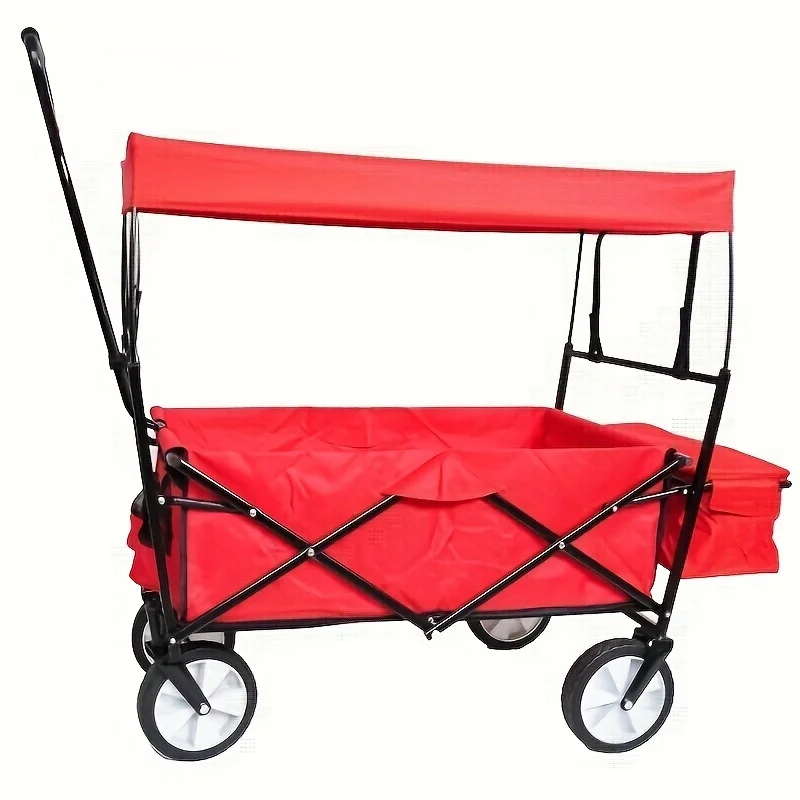 

Foldable Outdoor Utility Wagon, Collapsible Beach & Shopping Cart, 21.65 x 30.31 inches, Red with Canopy, Easy Setup for Camping