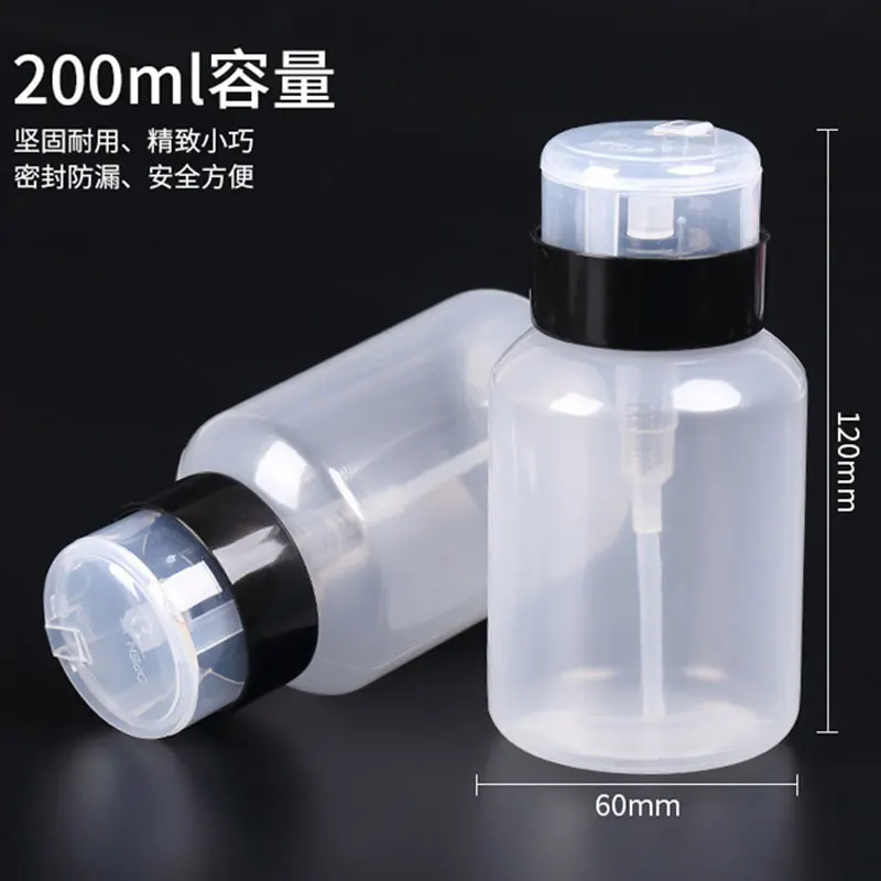 200ml Empty Pump Dispenser Refillable Polish Cleanser Remover Bottle UV Gel Nail Art Clean Liquid Acetone Bottle Nail Polish Remover Nail Gel Remover Refillable Press Pump Bottle
