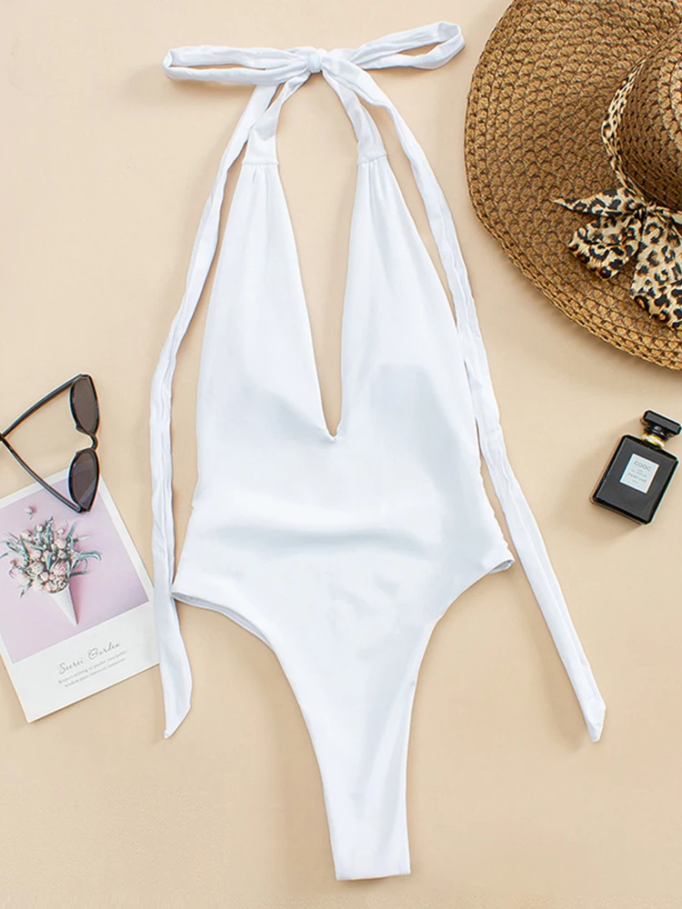 New Sexy Deep V One Piece Swimsuit Women Bandage Backless Swimwear Female Monokini Bathers Bathing Suits Summer Beach Wear