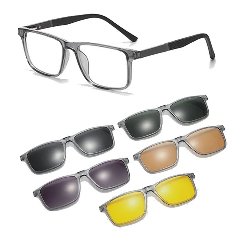 Magnetische Clip-On-polarisierte Sonnenbrille, Nachtsicht-Fahrbrille, Clip-On-Sonnenbrille, kurzsichtige Brille, transparenter grauer Rahmen