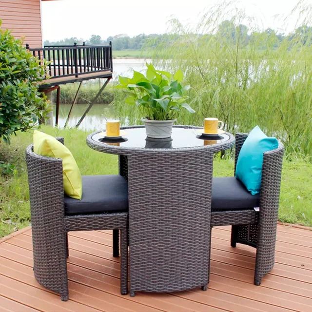 Set da giardino dal design unico più recente, mobili da esterno in vimini, tavolo e sedia rotondi da balcone 5