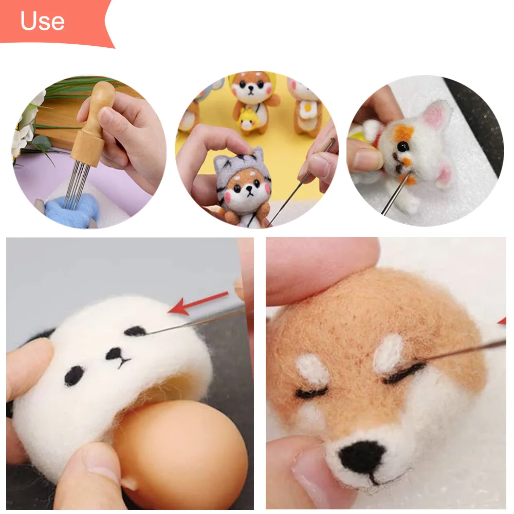 Needle Felting Kit With Wood Handle 3 Sizes 18 Pcs Needles Finger Protector For DIY Sewing