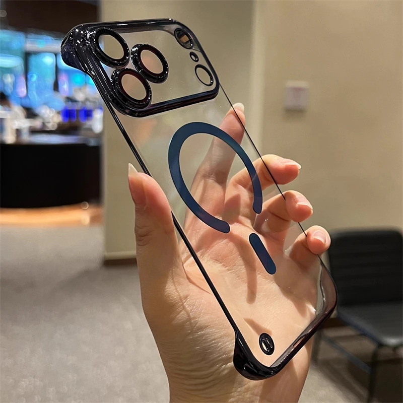 Sleek Frameless Plating Phone Case with Magsafe-Compatible Magnetic Clear Cover