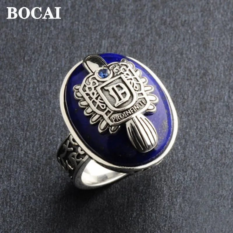 

BOCAI S925 Pure Silver Vampire Diaries Rings 2022 Trend Lapis Lazuli Wide Version Domineering Wave Of Men's Rings Custom Letters