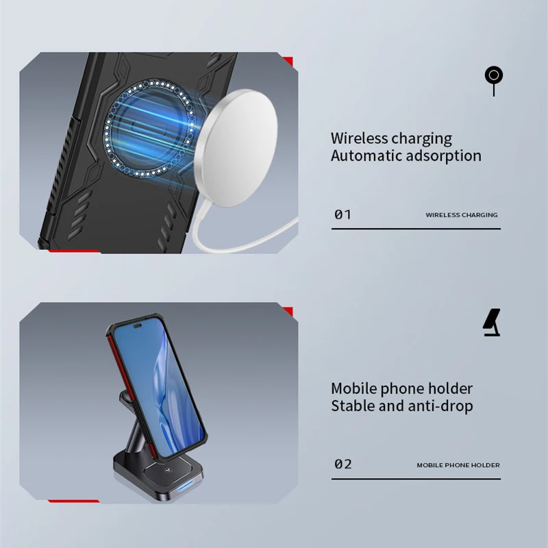 Durable Magsafe-Compatible Shockproof Case with Wireless Charging and Lens Protector