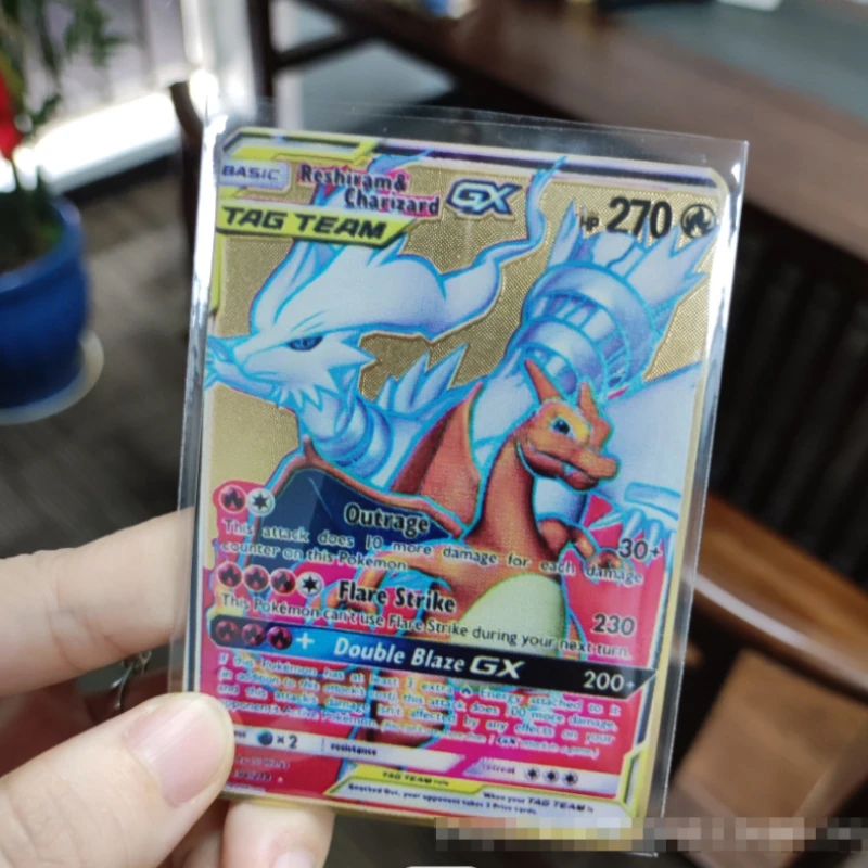 Reshiram & Charizard GX Tag Team Rainbow Gold Metal Pokemon 