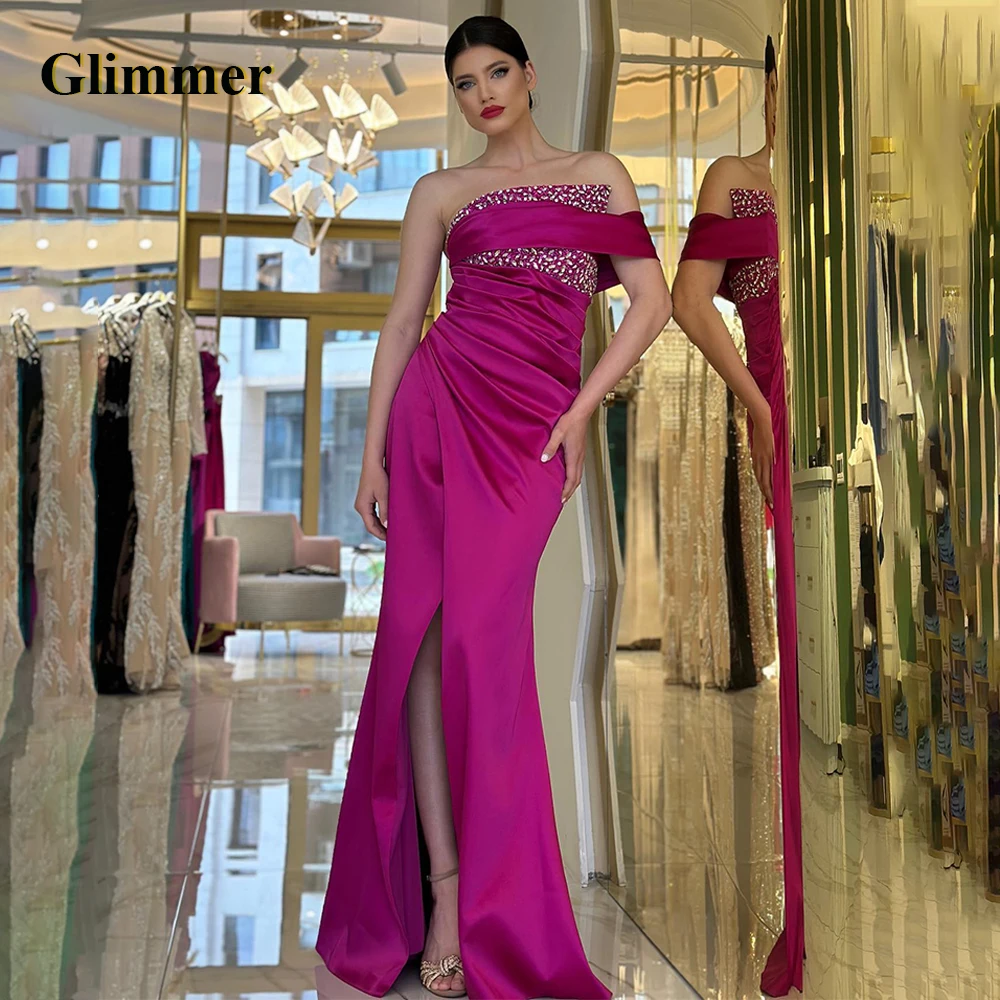 

Glimmer Charmimg Trumpet Prom Dresses One-Shoulder Rhinestones Slit Satin Pleat Drop Shipping Vestidos De Festa Customised