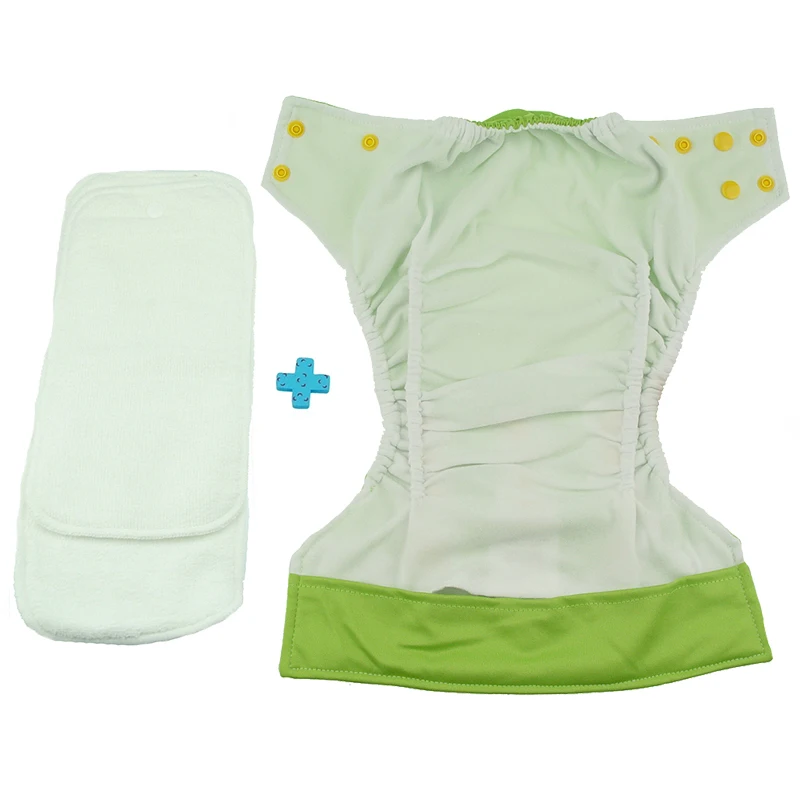 One Set Baby Cloth Diapers Breathable AI2 Diaper Nappy Cover Reusable Soft Minky Solid Color Snaps with 2pcs Inserts 4