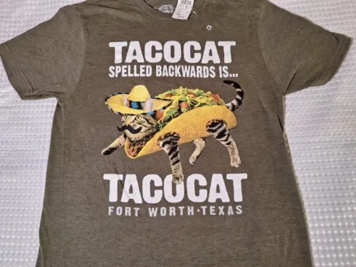 Tacocat, сувенирная футболка с надписью на обратном фоне форта ворта Техаса, с котом, юмором, размер S, новая длинная или короткая футболка