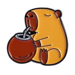 Capybara Drinking Yerba Mate Enamel Pin - Quirky Herbal Tea Brooch (Style 3)