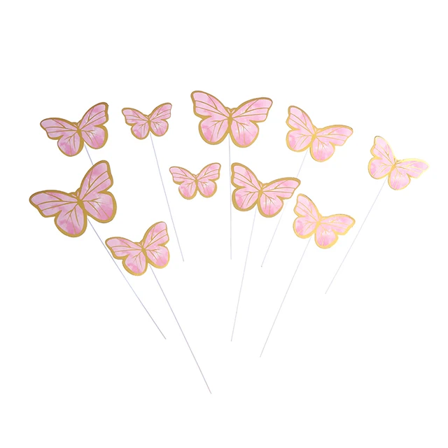 10pcs Stamping Gold Pink Butterfly Cake Toppers Happy Birthday Party Decor  Girl Wedding Dessert Cake Decor Baby Shower Gifts - AliExpress