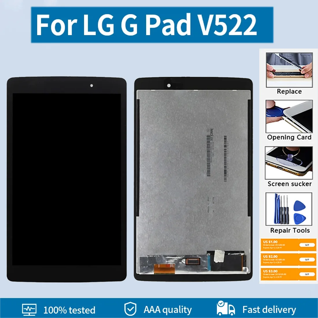 ЖК-дисплей 8,0 дюйма для LG G Pad3 III V520 V521 V522 V525, сенсорный экран с дигитайзером и рамкой для планшета, панель ЖК-дисплея, AAAA ++++ жк дисплей с рамкой для lg g pad vk810 8 3 дюйма класс aaa
