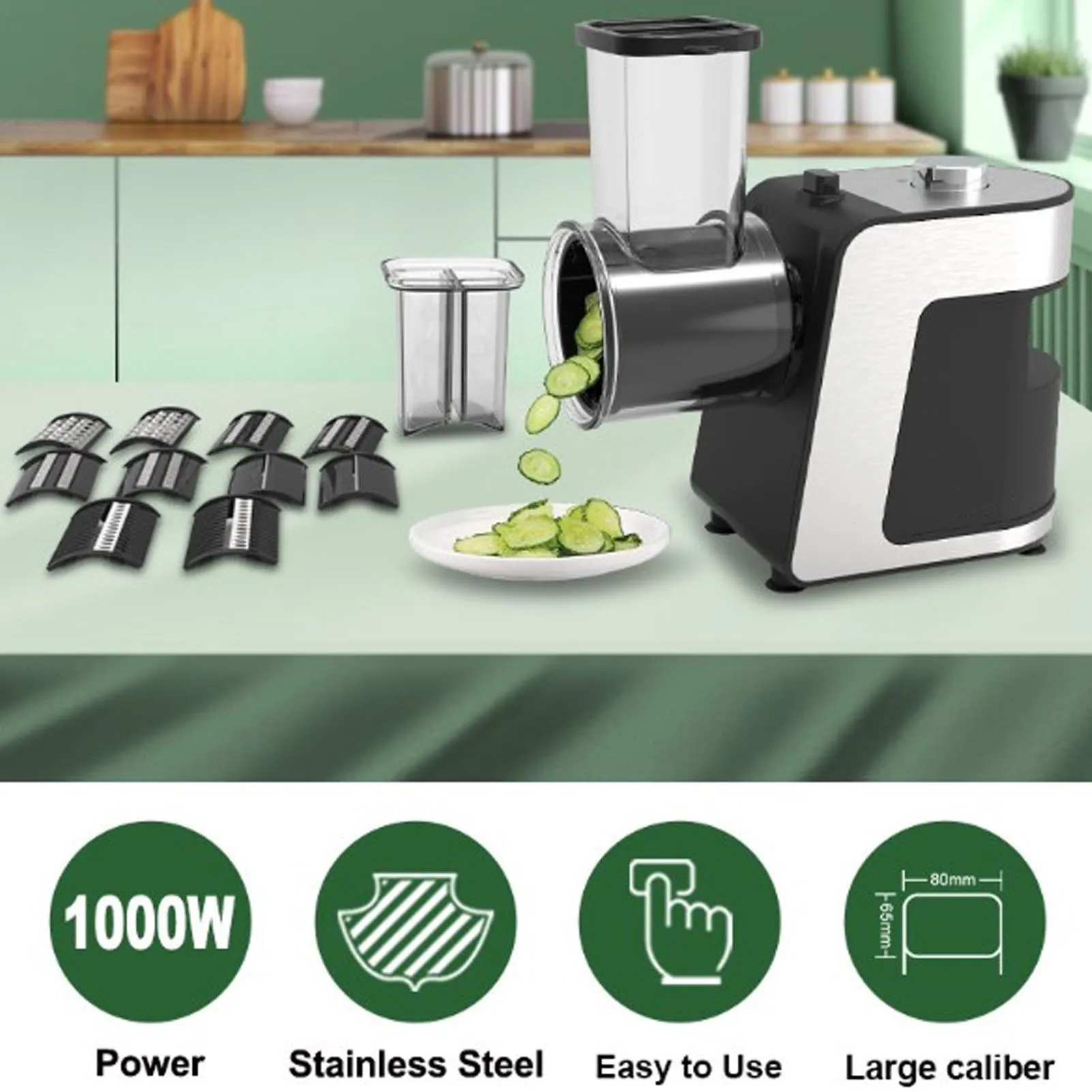 1000W Electric Cheese Grater Stainless Steel Blades Electric Vegetable Cutter Salad Maker One Touch Operation Fruit Cutter,cheese grater