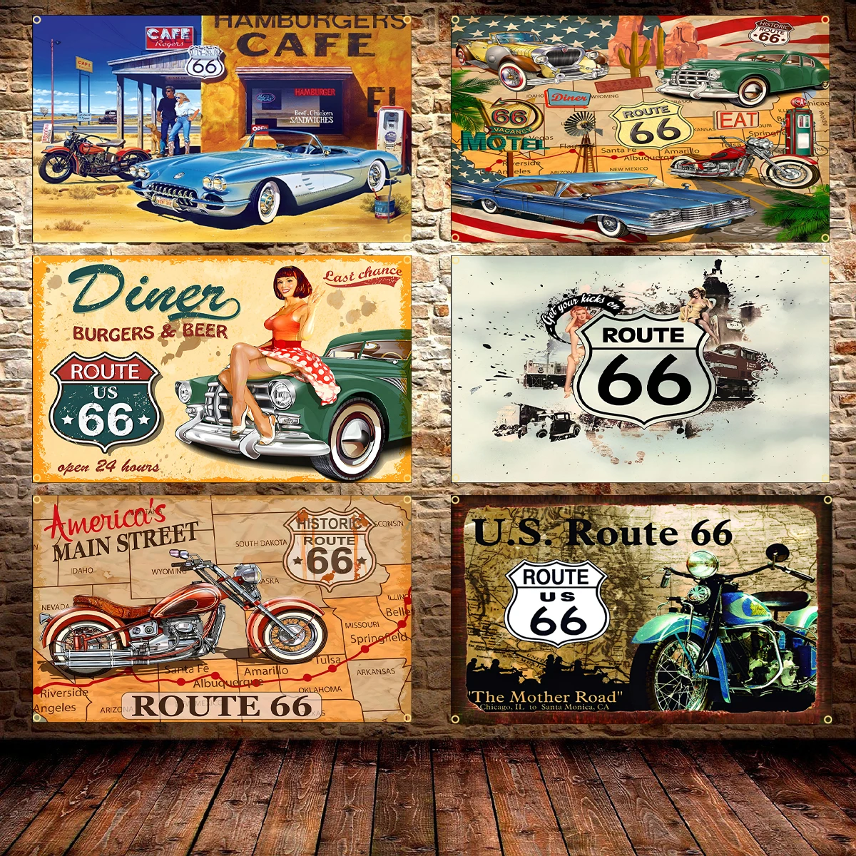 Flagdom Usa Historic West Us Route 66 Flag Stati Uniti Us Route 66 Moto Biker Rider Retro Usa Bandiere E Striscioni