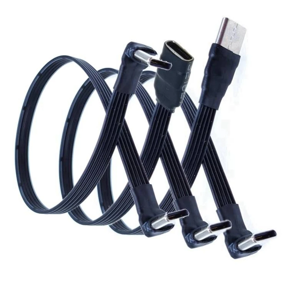 

5 см-100 см плоский коленчатый USB-C Type C вверх/вниз 90 ° нагрузка данных PD кабель левый и правый USB C универсальный Дата-кабель для телефонов Android