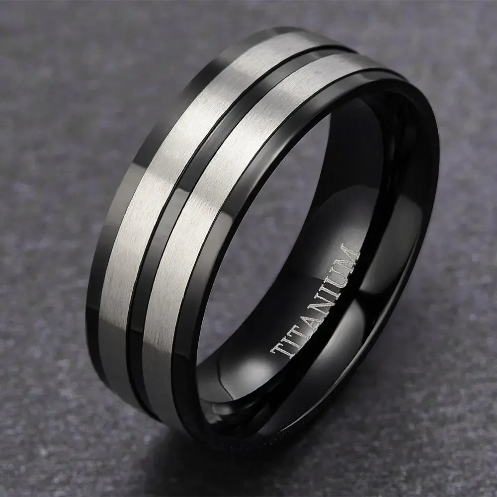 Tigrade-anillos de titanio para hombre, banda de boda de compromiso, color negro mate, 8mm, ajuste cómodo, talla grande 5, 14 anillos